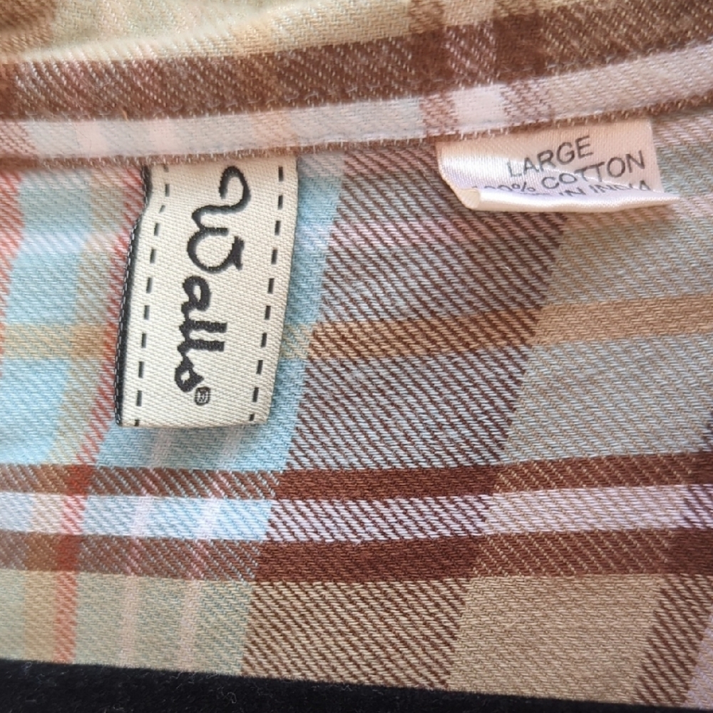 Walls Plaid Shirt in Brown and Light Blue - Picture 2 of 5
